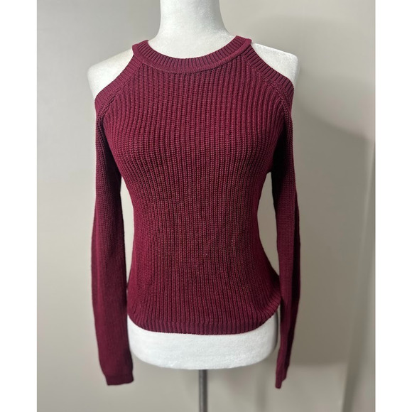 TIMING Sweater Womens Small Preppy Cold Shoulder Long Sleeve Pullover Knit Berry - Picture 1 of 7